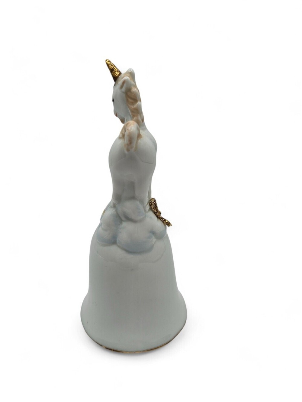 Vintage 1990s Hand painted Porcelain Unicorn Bell Figurine Cream Gold Trim - Picture 2 of 5